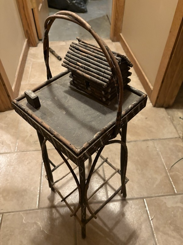 Adirondack Side Table With Cabin Folk Art Vintage Antique