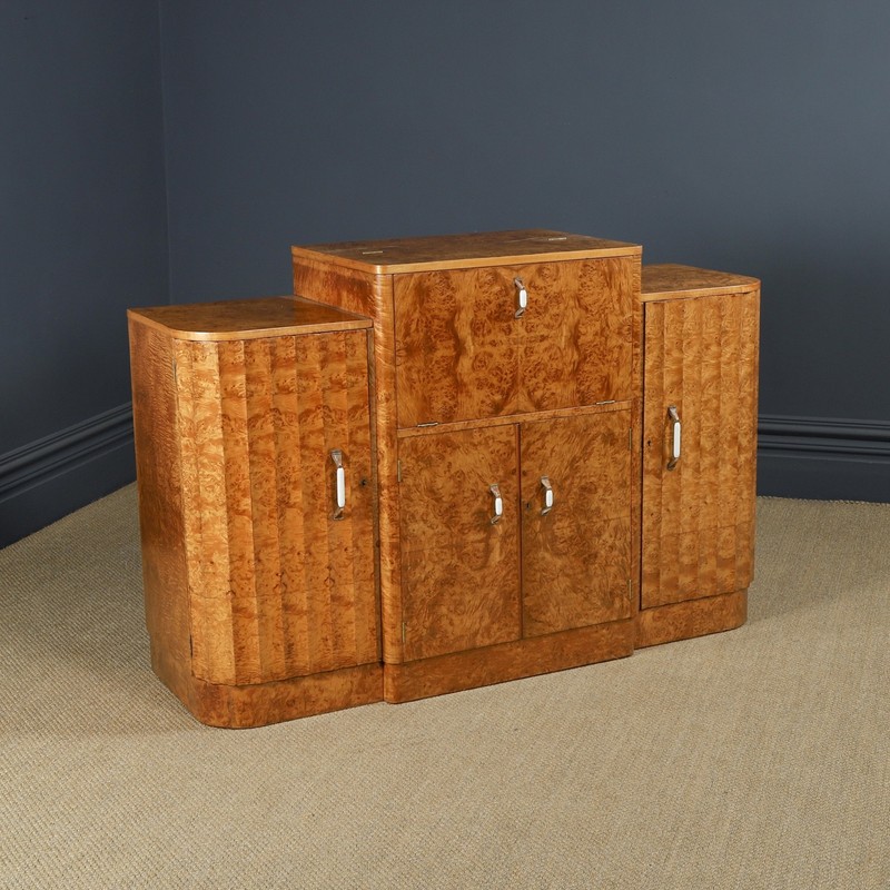 Antique English Art Deco Satinwood Cocktail & Drinks Cabinet Sideboard (c.1930) gallery