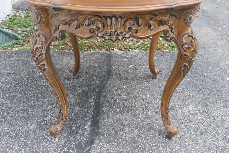 French Heavy Carved Parquet Inlay Round Side Center Table 3524 gallery