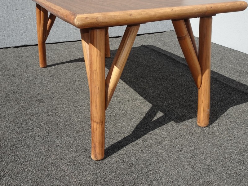 Set Vintage Mid Century Modern Bamboo Coffee Table and End Table w Laminate Top gallery