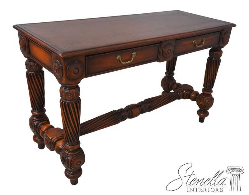 63744EC: THEODORE ALEXANDER Leather Top 2 Drawer Console Table