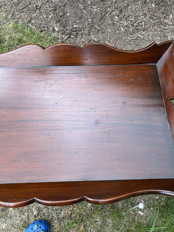 Antique Mahogany Tray Top Coffee Table with Carved Legs – 39.5” x 26” gallery