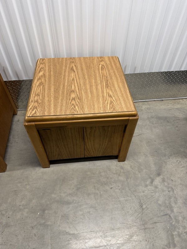 Vintage Lane Oak Cube End Table w/ Storage Cabinet – 1975 Mid-Century Modern