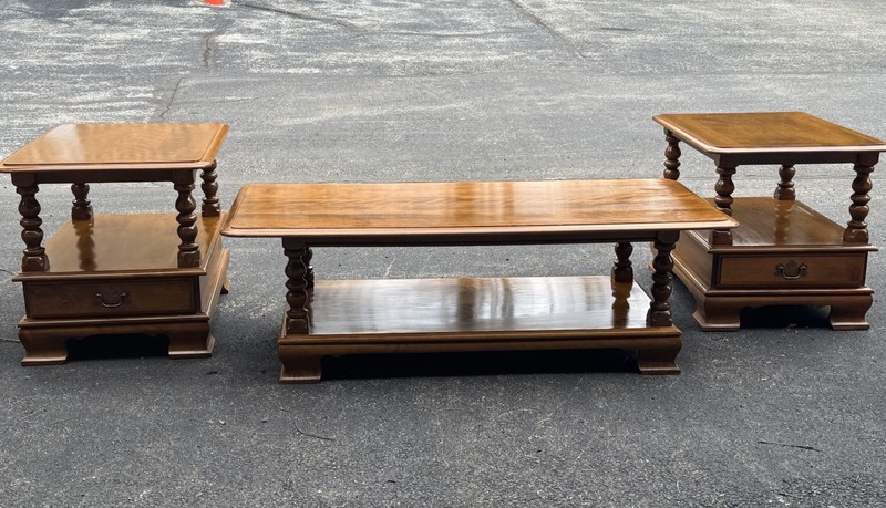 3 VTG Ethan Allen American Heirloom End Table And Coffee Table Nutmeg USA