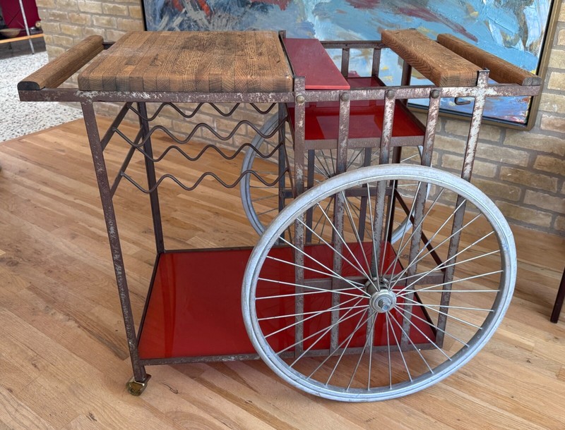 Bill Sanders California Design Iron Wood Acrylic Bar Cart Table Vtg Mcm gallery