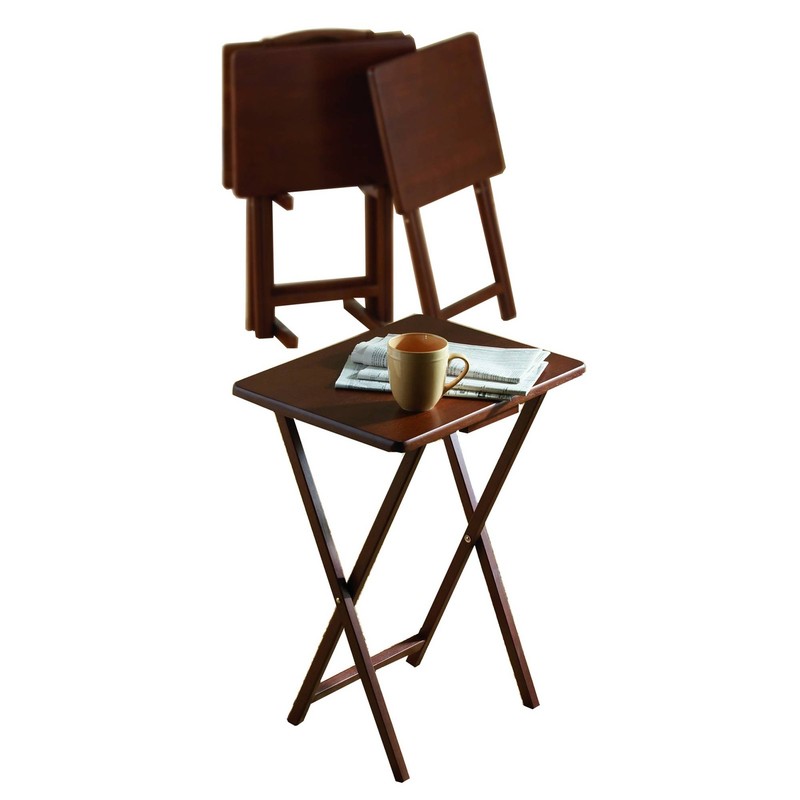 PJ Wood Folding TV Tray Tables with Compact Storage Rack, Walnut, 5 Piece Set gallery
