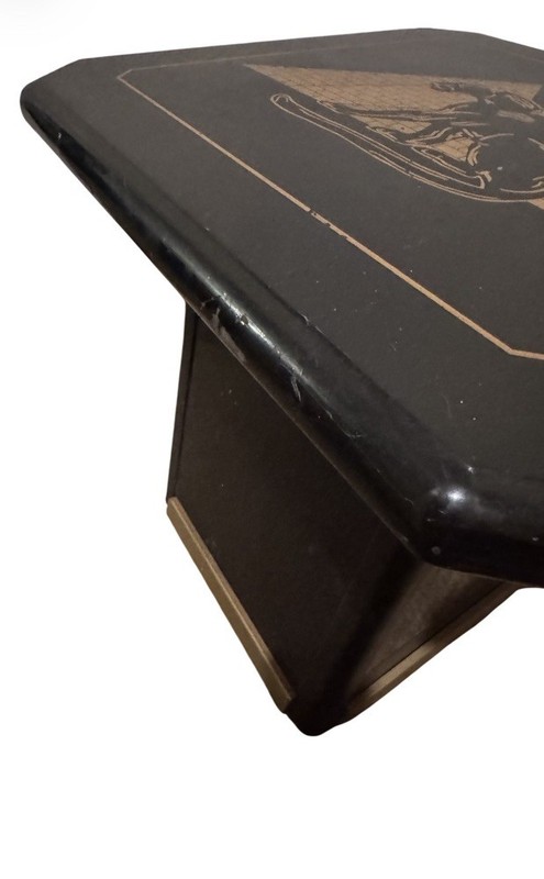 Antique 80s MCM Panther And Pyramid Black/Gold Side Table gallery