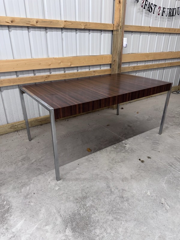 Milo Baughman Style Mid Century Chrome and Laminate Dining Table gallery