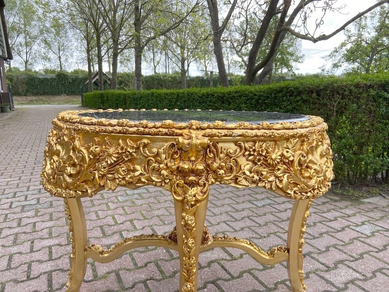 Table Italian Baroque Gold Carved Base with Original Black Marble Top Vintage gallery
