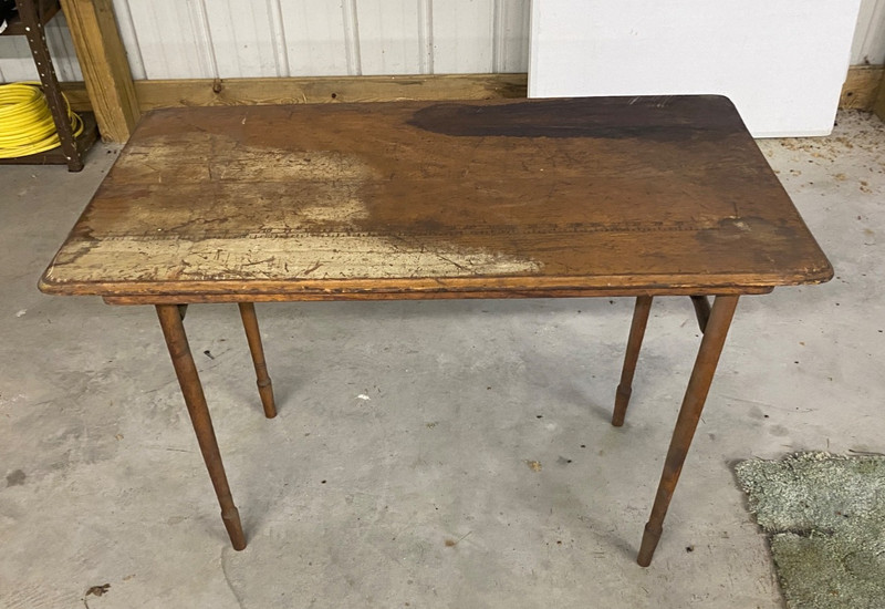 Vintage Antique American Wood Folding Working Sewing Table w/ ruled 36”w 1900s