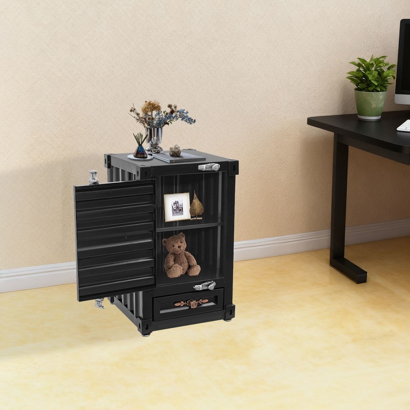 Industrial Metal Container Side Table Side Table with Drawer Container Cabinet