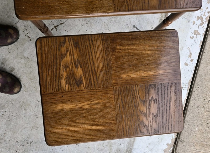 Solid Wood Parquet Top Oak Nesting Tables Antique gallery