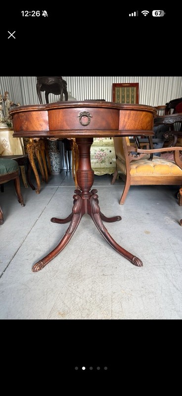 Mahogany drum table with leather top in Georgian style gallery