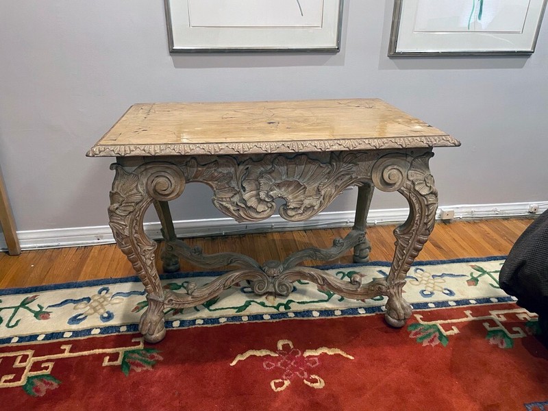 Elegant Antique console table bleached Walnut vintage, Nineteenth C. Regency