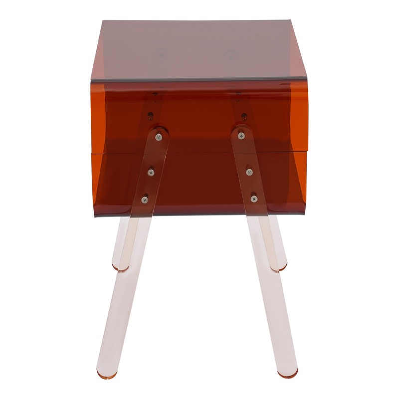 Brown Acrylic Side Table Semi-Clear Flared Legs Open Compartment 33lbs Load gallery