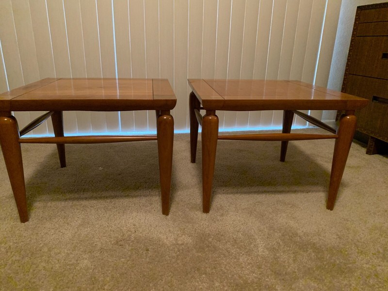 Two Heritage Henredon Vintage  Stamped Mid Century Modern Walnut Side Tables 