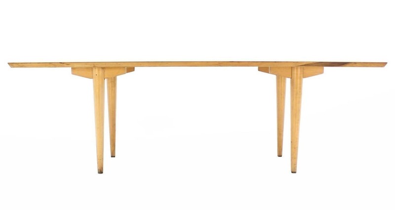 Boat Shape Light Walnut Tapered Birch Exposed Leg Tenon Coffee Table Mid Century gallery