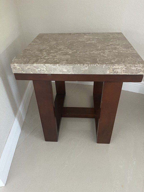 Espresso End Table – Real Marble Top and Dark Wood– Local Pickup Davie, FL