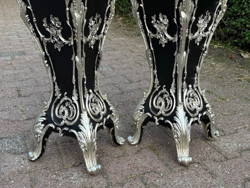Pedestals display stands Italian Baroque Black Silver Marble Top Pair XL 43in gallery