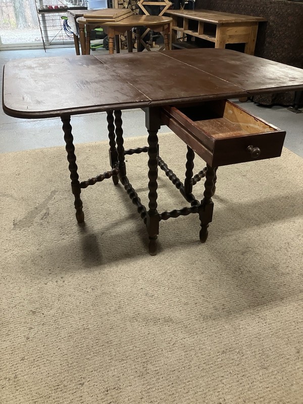 Antique Mahogany Drop Leaf Table With Drawer And Two Chairs