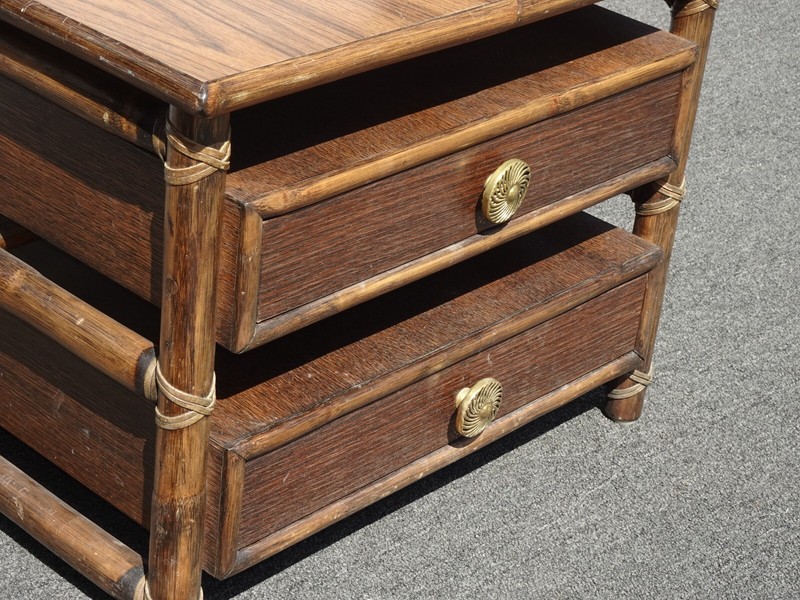 1980s McGuire Two Tier Side Table with Leather and Brass Hardware French Country gallery