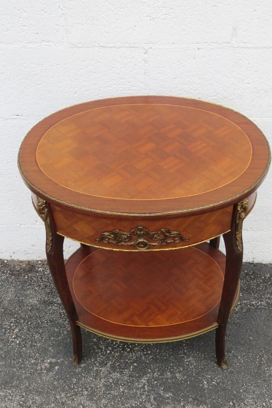 French Inlay Oval Two Tiers Side End Accent Table 5250 gallery