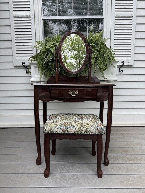 VTG BOMBAY COMPANY VANITY END SIDE TABLE DESK NIGHTSTAND & MIRROR & STOOL BENCH gallery