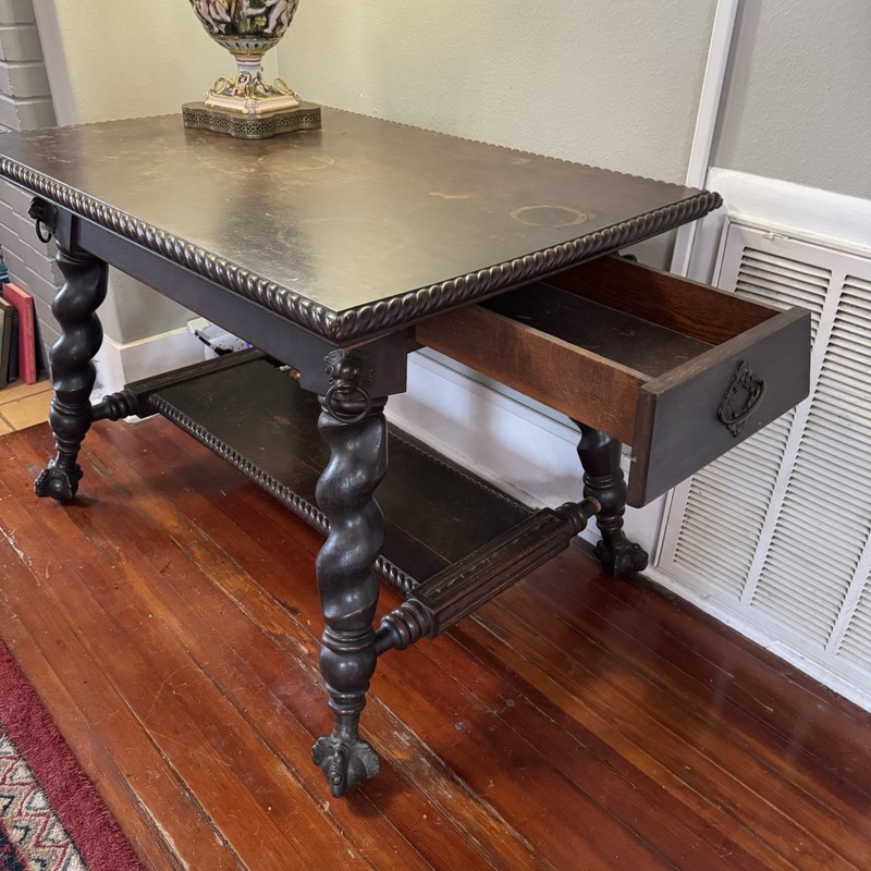 Antique Barley Twist Ball Claw Library Table mahogany Victorian Gothic 19th c gallery