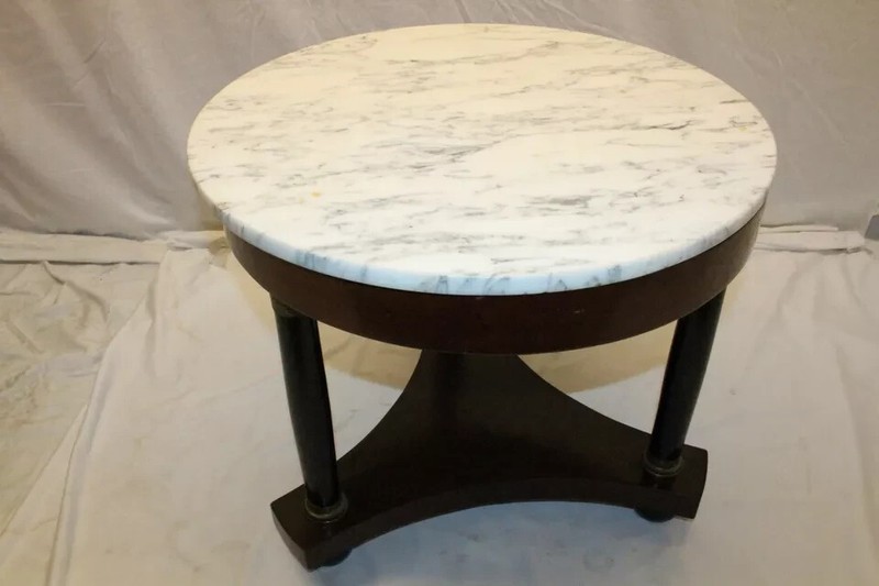 Great Quality French Empire Mahogany Round Marble Top Center Table gallery