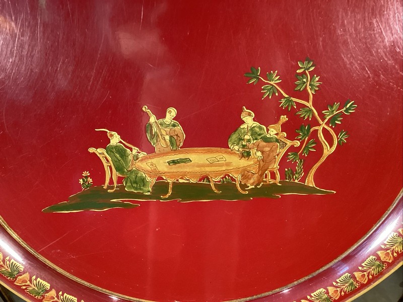 Mid Century Italian Empire Red Tole Ware Style Folding Table Made In Italy gallery