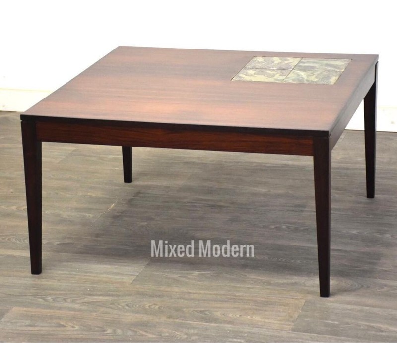 Rosewood & Tile Mid Century Modern Square Coffee Table