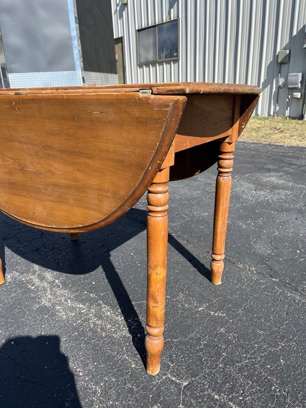 Antique Primitive 19th c. Farmhouse Round Drop-Leaf Kitchen Table gallery