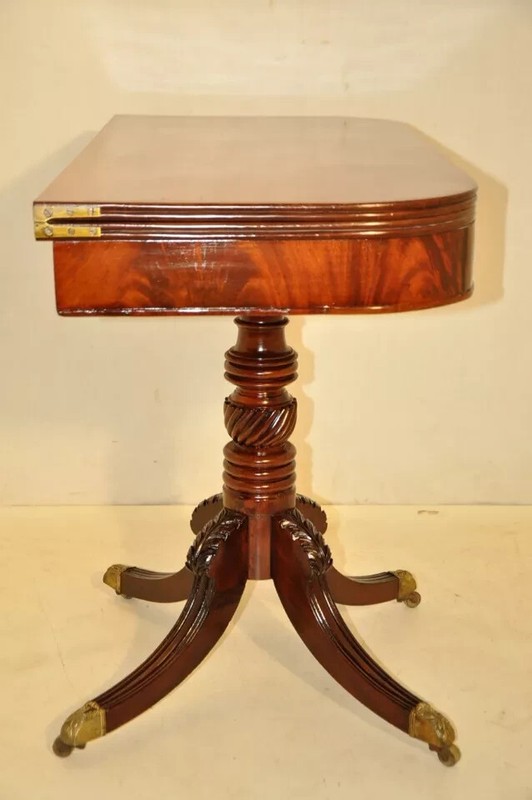19th Century English Regency Mahogany Game Table on Metal Casters, card Table gallery