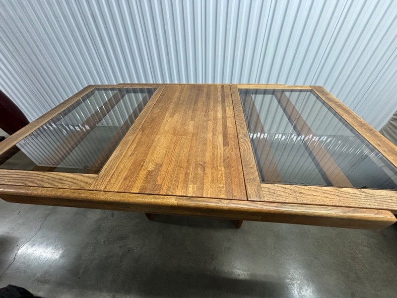 Vintage Oak and Tinted Glass Extendable Dining Room Table gallery