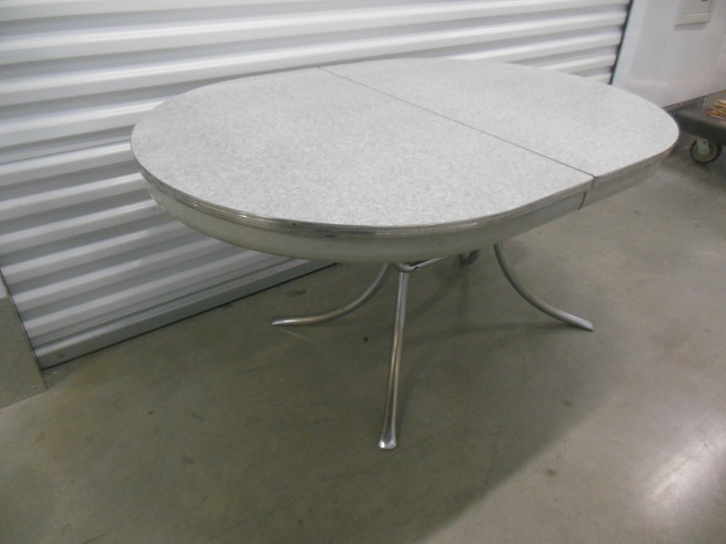 Vintage Chrome Formica Kitchen Dining Table Silver Grey Cracked Ice 50's MCM Mid gallery