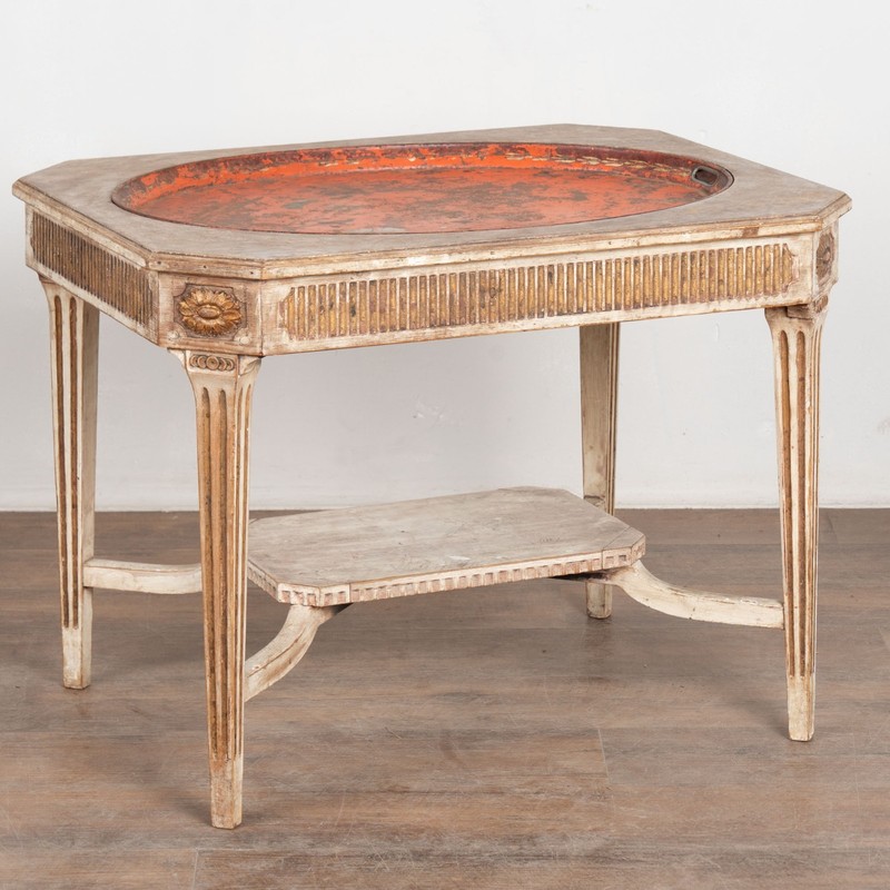 Late 19th Century Gustavian Style Gray Painted Tray Top Side Table