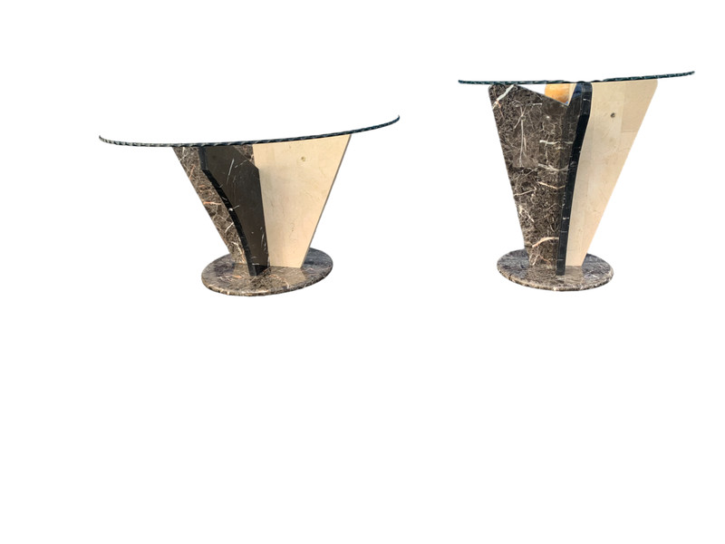 Postmodern Tessellated Marble and glass coffee and side table, 1980's. gallery