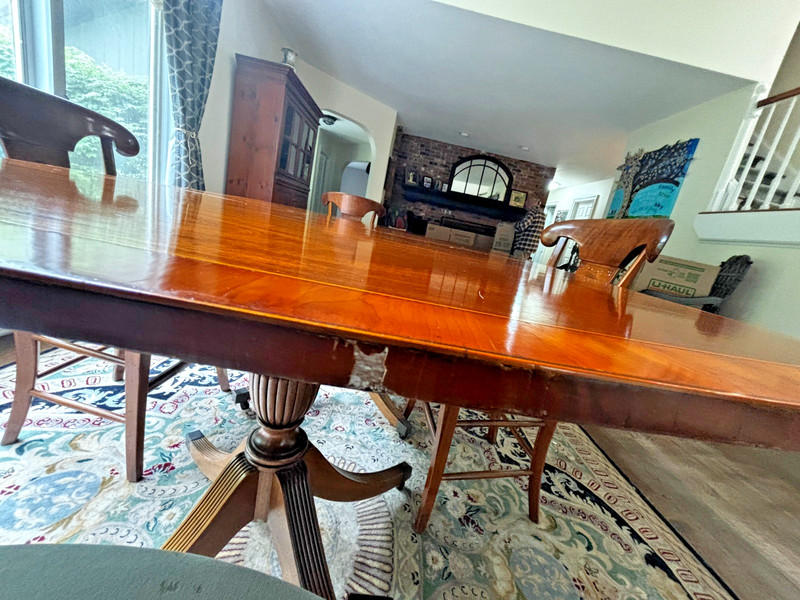 Vintage Duncan Phyfe Style Dining Set – Mahogany Table, Leaves, 4 Chairs, Cover gallery