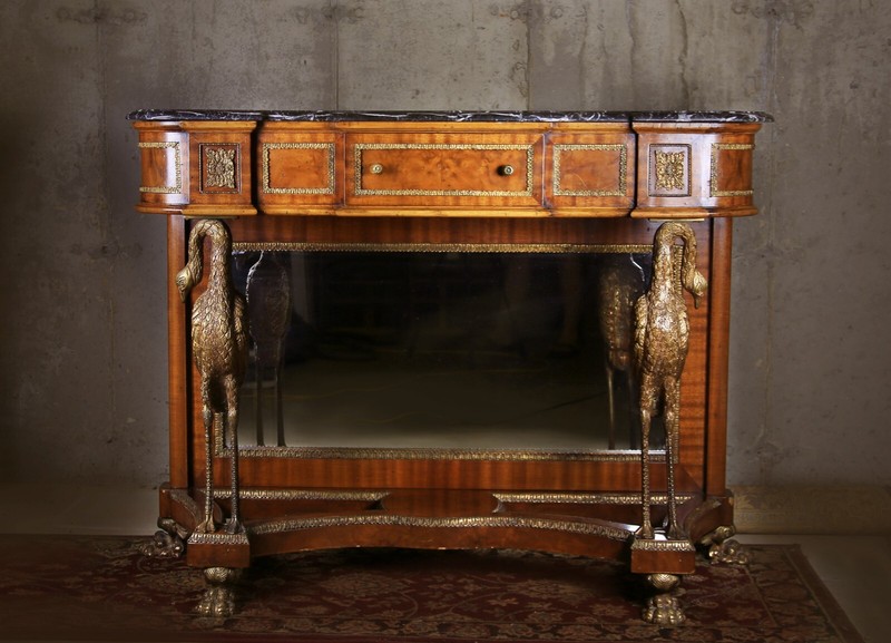 IMAGINE PARTIES WITH THIS Art Deco Antique Console Table Mirror and Swans/Goosey