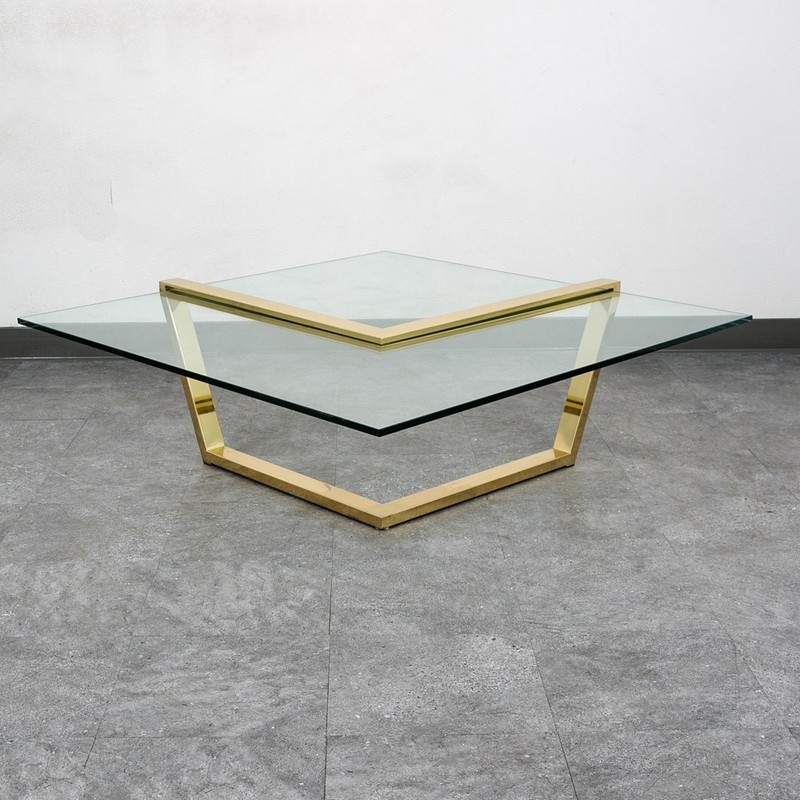 Mid Century Modern Coffee Table Square Large Brass Gold Glass 80s Vintage Mcm