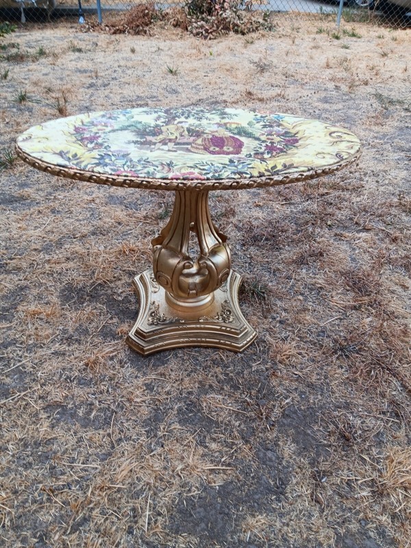 Vintage Hollywood Regency Gold Accent Table Original Design Fabric Acrylic Finis gallery
