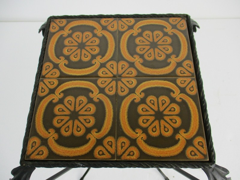 Vintage Side Table Plant stand Ceramic Tiles Boch Belgium Funky Wrought Iron gallery