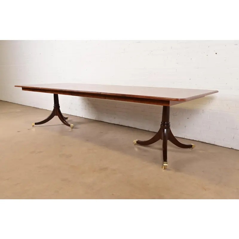 Baker Furniture Style Georgian Pedestal Extension Dining Table, Newly Refinished gallery