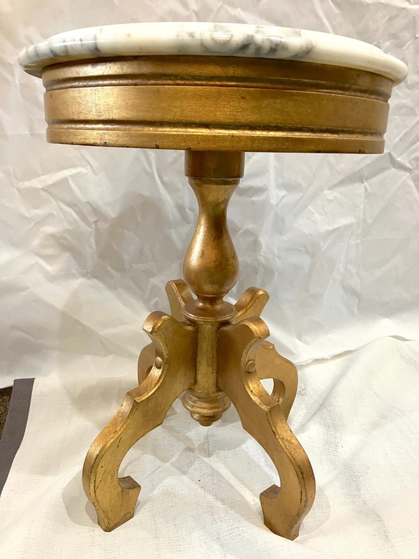 Vintage mahogany marble round pedestal table by Victorian gold MDC Italy gallery