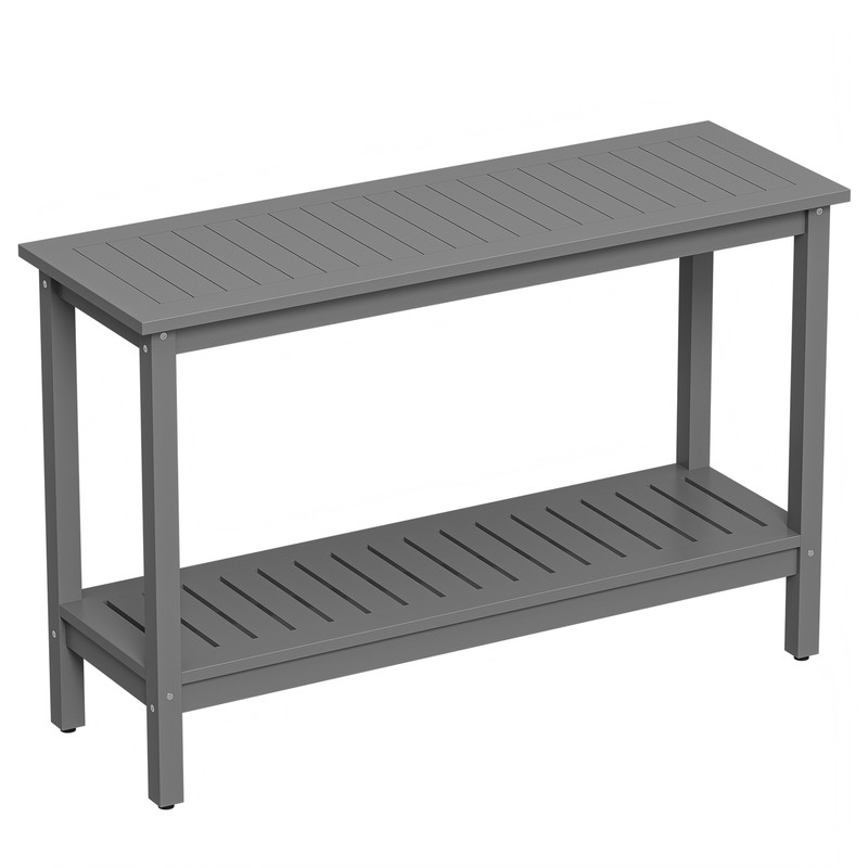 48in 2-Shelf Eucalyptus Console Table Indoor Outdoor Buffet Bar Storage Gray gallery