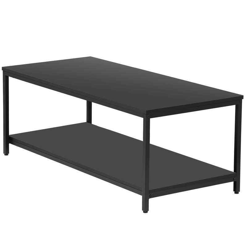 Black Rectangle Wood and Metal Coffee Table with Storage Shelf for Living Room gallery