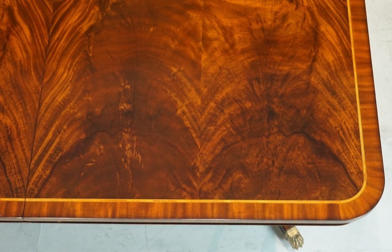 Large 3 Ped 12' Flamed Mahogany Duncan Phyfe Dining Table Seats 10-14 gallery