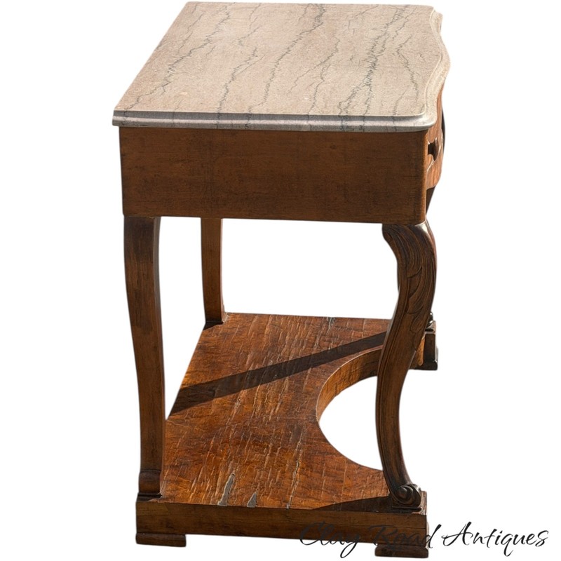 Antique Classical French empire console table marble top Birdseye maple 19th gallery