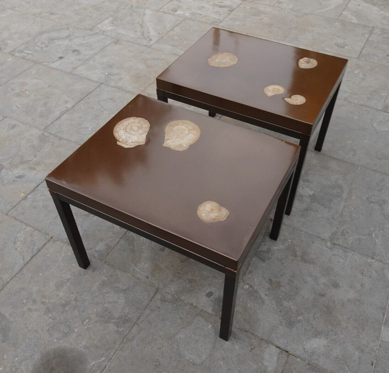 VINTAGE ART TABLES EPOXY RESIN FOSSIL ADO CHALE OR ETIENNE ALLEMEERSCH ? BELGIAN gallery