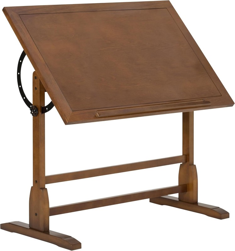 Antique Design Drafting Table with Pencil Groove Adjustable Angle Rustic Oak gallery